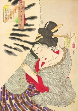 la aparición de una geisha fukagawa nakamichi de la era del tempo Tsukioka Yoshitoshi japonés Pinturas al óleo